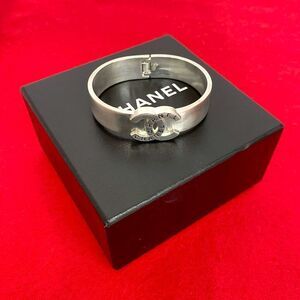 96P Chanel Vintage Coco Mark Logo Metal Bangle Bracelet